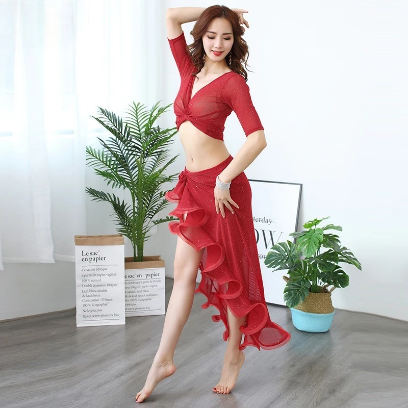 Customized New Belly Dance Costumes Practice Dress with Hip Scar Skirt Set Oriental Dance Wear Sexy Adult Women's Clothing