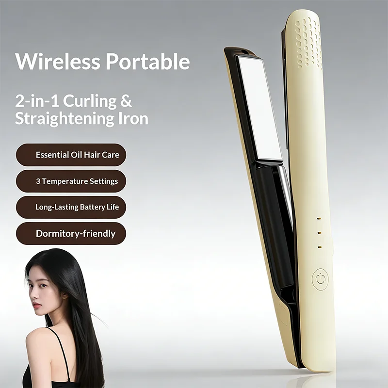 Plancha y rizador de pelo 2 en 1 con 3 configuraciones de temperatura, plancha plana portátil que reduce los daños para uso doméstico y principiantes