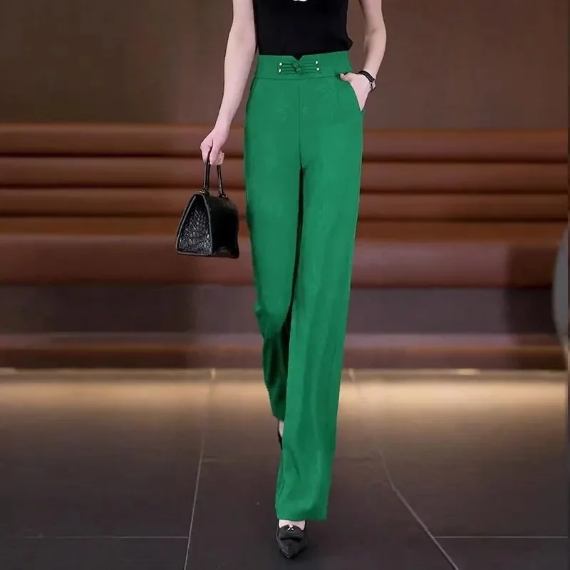 الرجعية السيدات واسعة الساق السراويل 2025 فام حجم كبير 4XL عالية الخصر السراويل الخريف النساء نسخة ضيقة بنطلونات مستقيمة غير رسمية