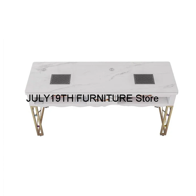 Nordic Wrought Iron Nail Tables For Commercial Furniture Nail Station Light Luxury Upscale Multifunction Marble Manicure Tables