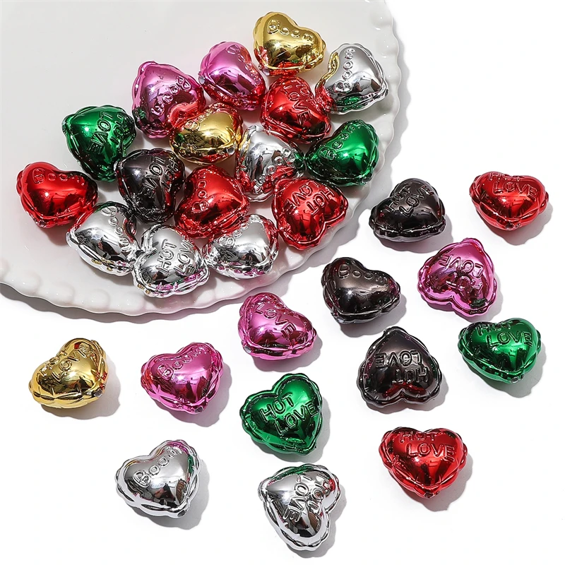 2pcs 25mm Metallic Acrylic Lovely Heart Beads Charm Loose Beads for Bracelet Keychain DIY Jewerly Craft Making