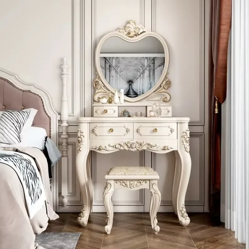 European Style Lighted Makeup Vanity Table with Mirror Luxury Dressing Desk for Bedroom Premium Furniture