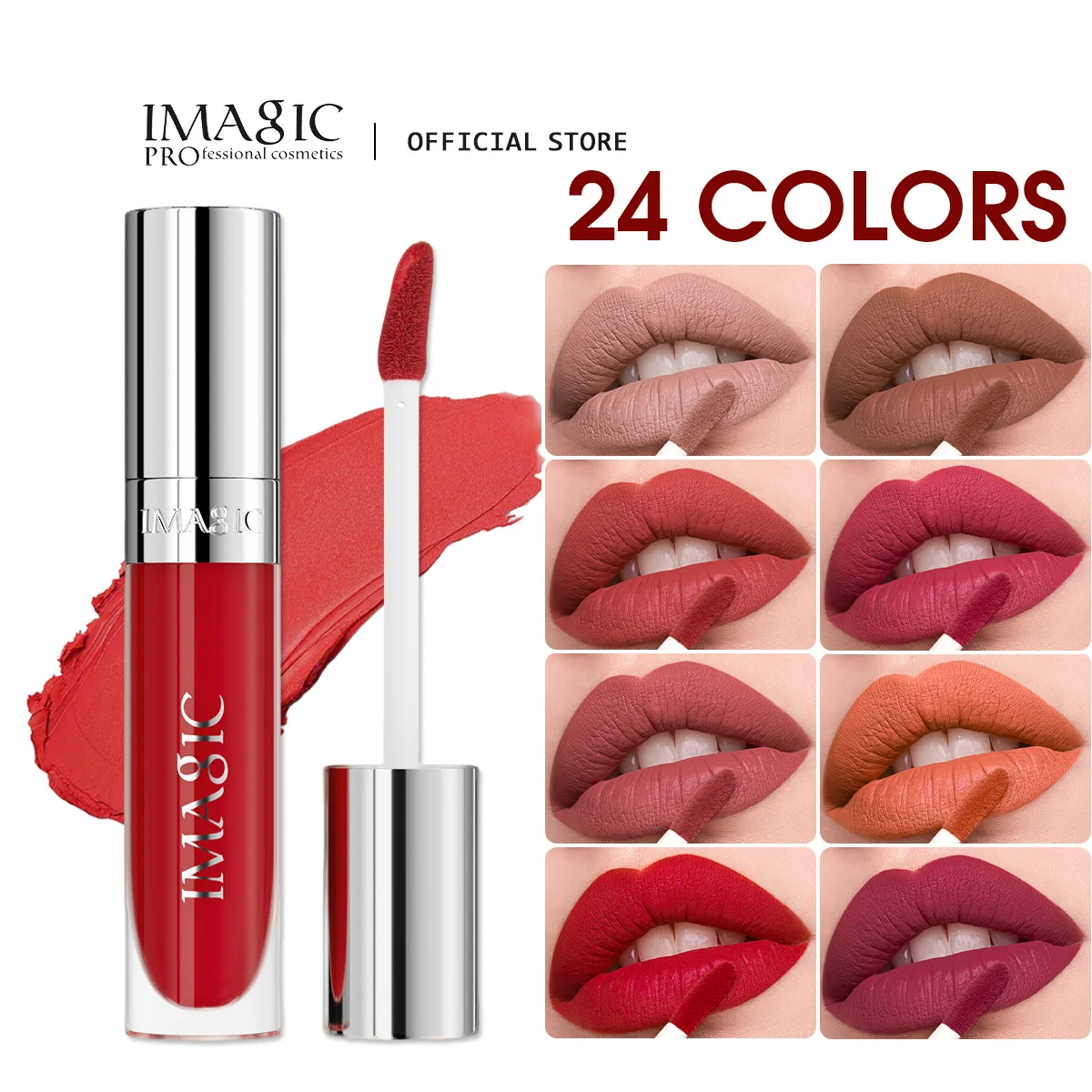 IMAGIC 24 colores brillo de labios mate Natural taza de acero inoxidable impermeable maquillaje de labios de larga duración belleza 8ml NO.LP-221