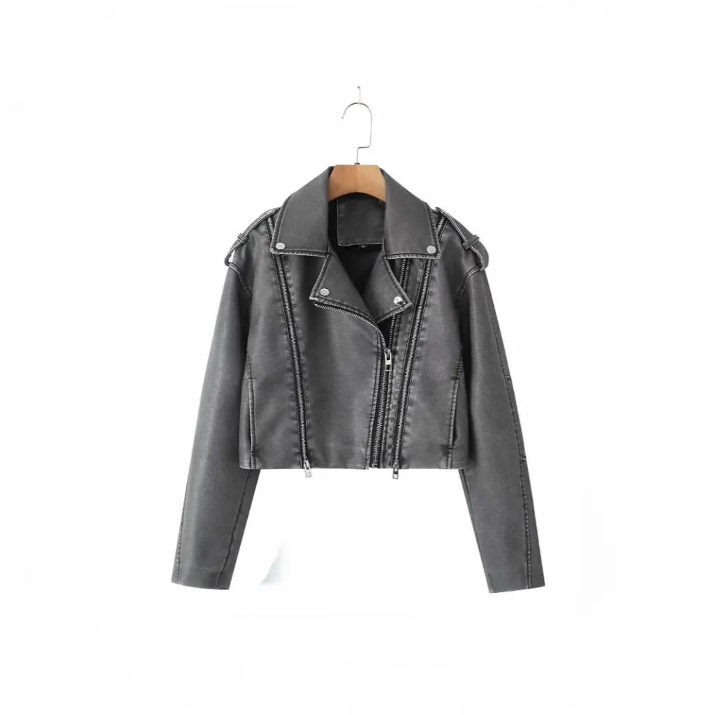 

Women's Retro Motorcycle Leather Jacket Loose Casual Imitation Leather Bomber Coat European And American Style New