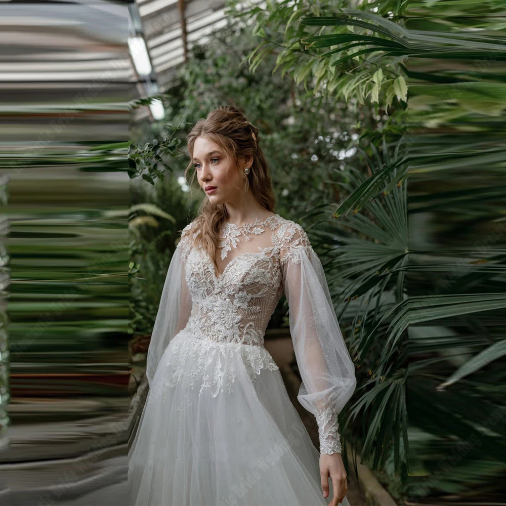 Elegant ผู้หญิงชุดแต่งงาน Dreamy Tulle A-Line ชุดเจ้าสาวภาพลวงตาลูกไม้หมั้นจัดเลี้ยง Vestidos De Novias ที่กําหนดเอง