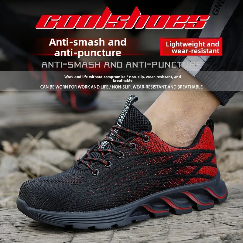 Men Breathable Fly Woven Steel Toe Safety Work Shoes Anti Smash Anti Puncture Lightweight Industrial Protective Footwear