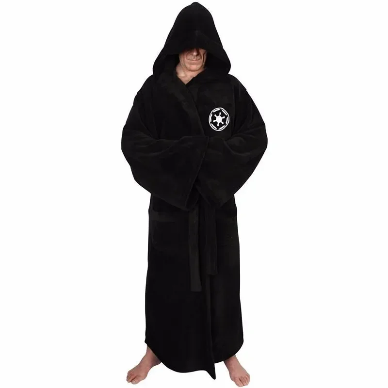 Male Flannel Hooded Thick Dressing Gown Jedi Empire Men Bathrobe Winter Anime Long Robe Mens Bath Robes Homewear Sleep MN1