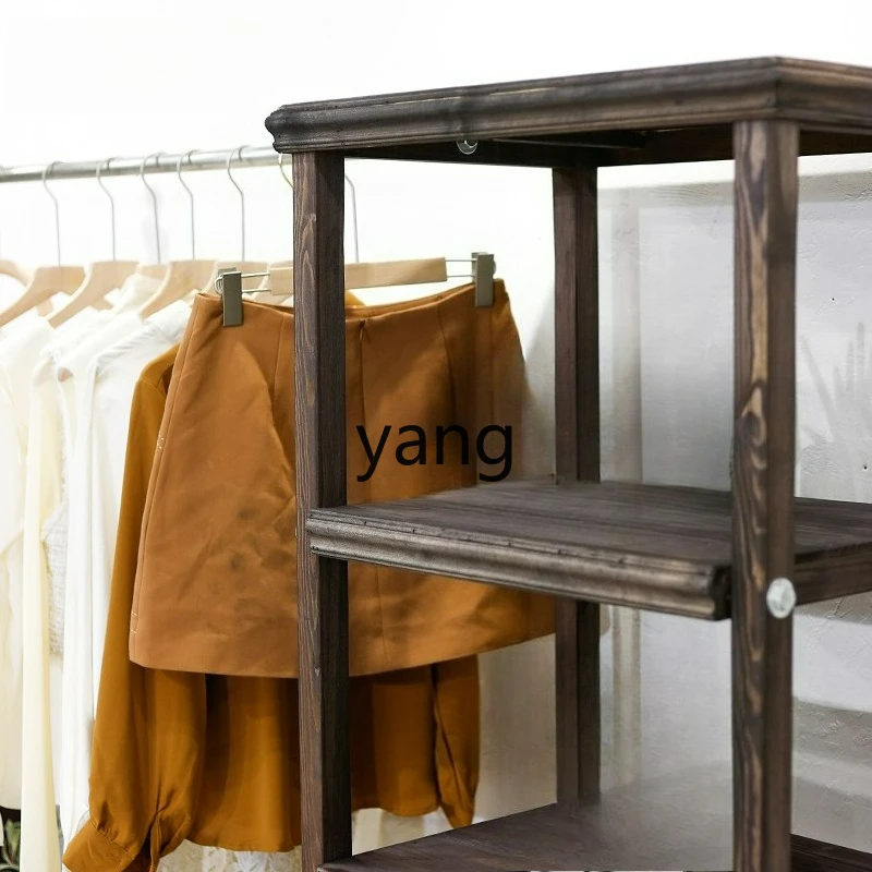 LTT solid wood wrought iron clothing store display rack floor-to-ceiling hanger women's clothing store bag combination rack
