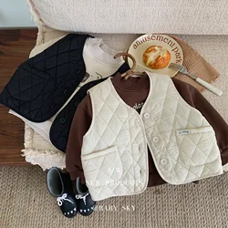 Children Vest 2023 Winter Boys and Girls Korean Style Big Pocket Solid Color Quilted Cotton Soft Comfortable Warm Kids Vest