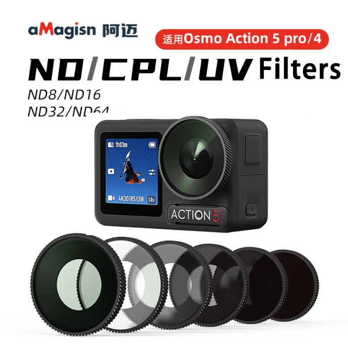 aMagisn Rahmen-ND-Filterset aus Aluminiumlegierung für DJI Osmo Action 5Pro/4 Zubehör, UV CPL ND8/16/32/64 Filter mit neutraler Dichte