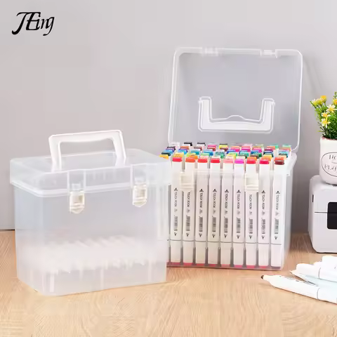 12/24/36/48/60/80 Grids Markers Storage Box Portable Watercolor Drawing Pen Case For Painting Plastic Stationery Organizer Box