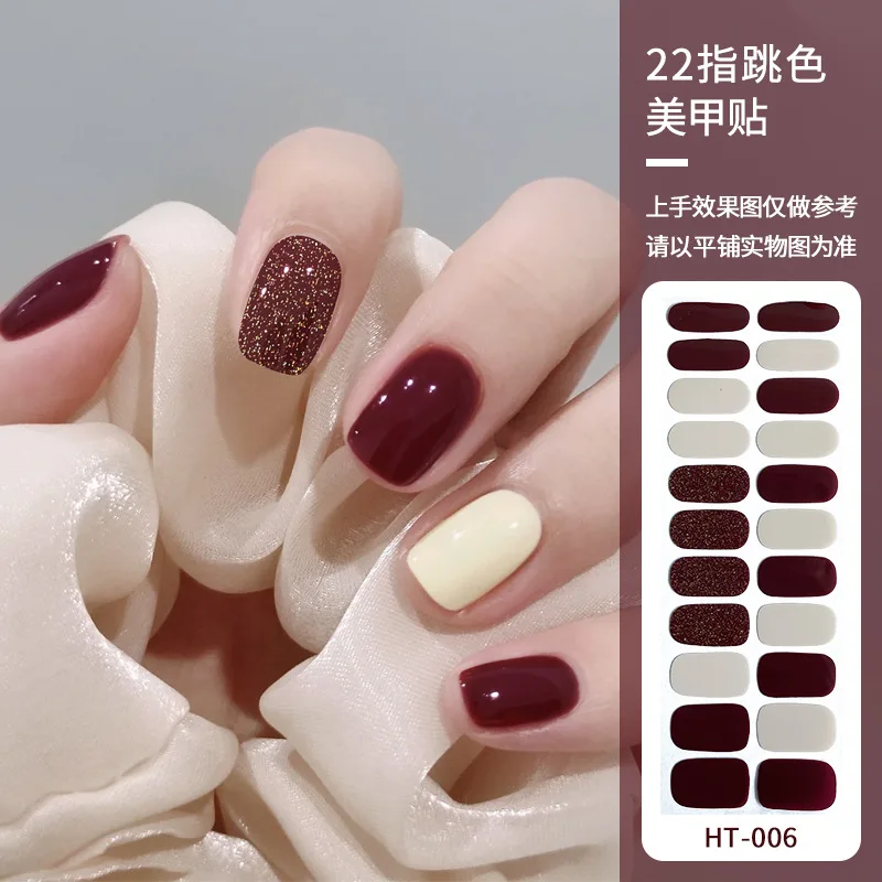 22 Stück Französische UV-freie Gel-Nagelaufkleber Funkelnde Herz-Polka-Dot-Vollabdeckung Gel-Lack-Nagelstreifen DIY Maniküre-Dekoration