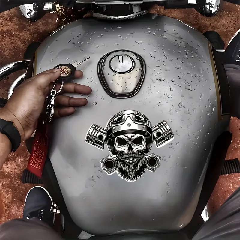 قطعة واحدة من ملصق لراكبي الدراجات النارية على شكل جمجمة - ملصق فينيل ممتاز مقاس 15 سم للخوذات وأجهزة الكمبيوتر المحمولة والسيارات | دراجة نارية مقاومة للماء ومتينة وقابلة للإزالة