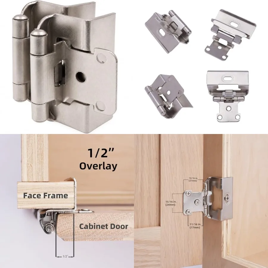 

1/2 Overlay Full Wrap Cabinet Hinges for Kitchen 25 Pair/50 Pcs -Satin Brushed Nickel Around Self Closing