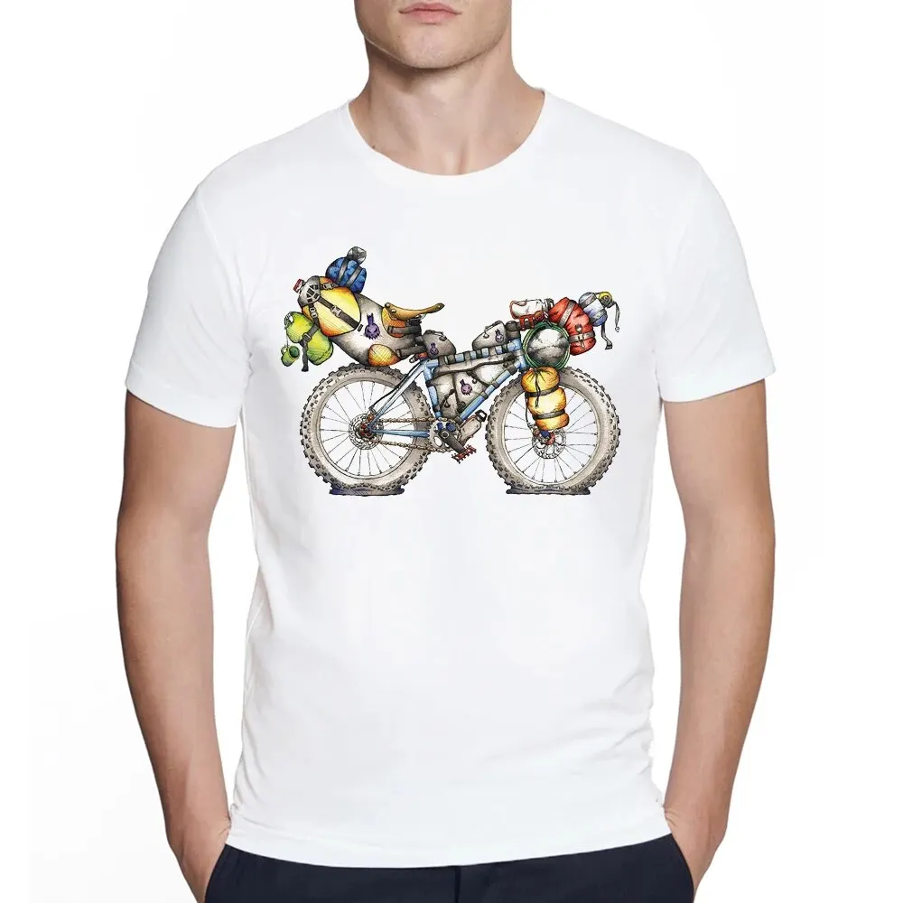 Fixed Gear Bicycle Cyclist Painting T-Shirt New Summer Men Short Sleeve Road Bike Sport Lover White Casual