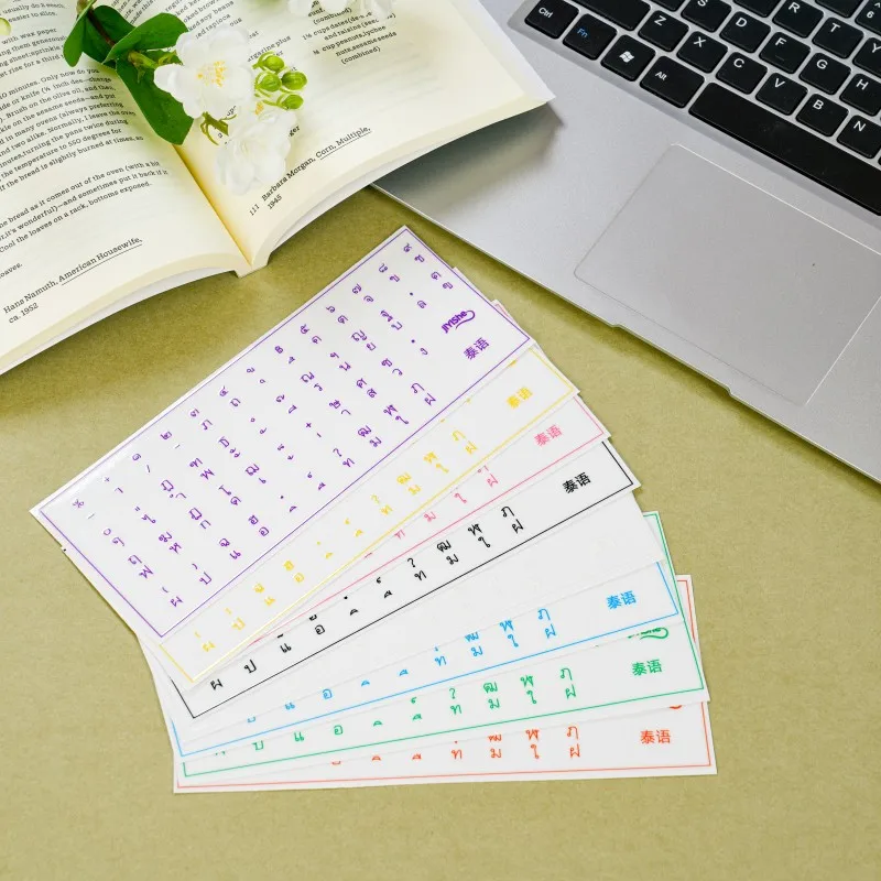 Adesivi per tastiera in lingua tailandese per computer desktop e portatili, adesivo singolo, tipo universale, adesivi trasparenti con incisione laterale