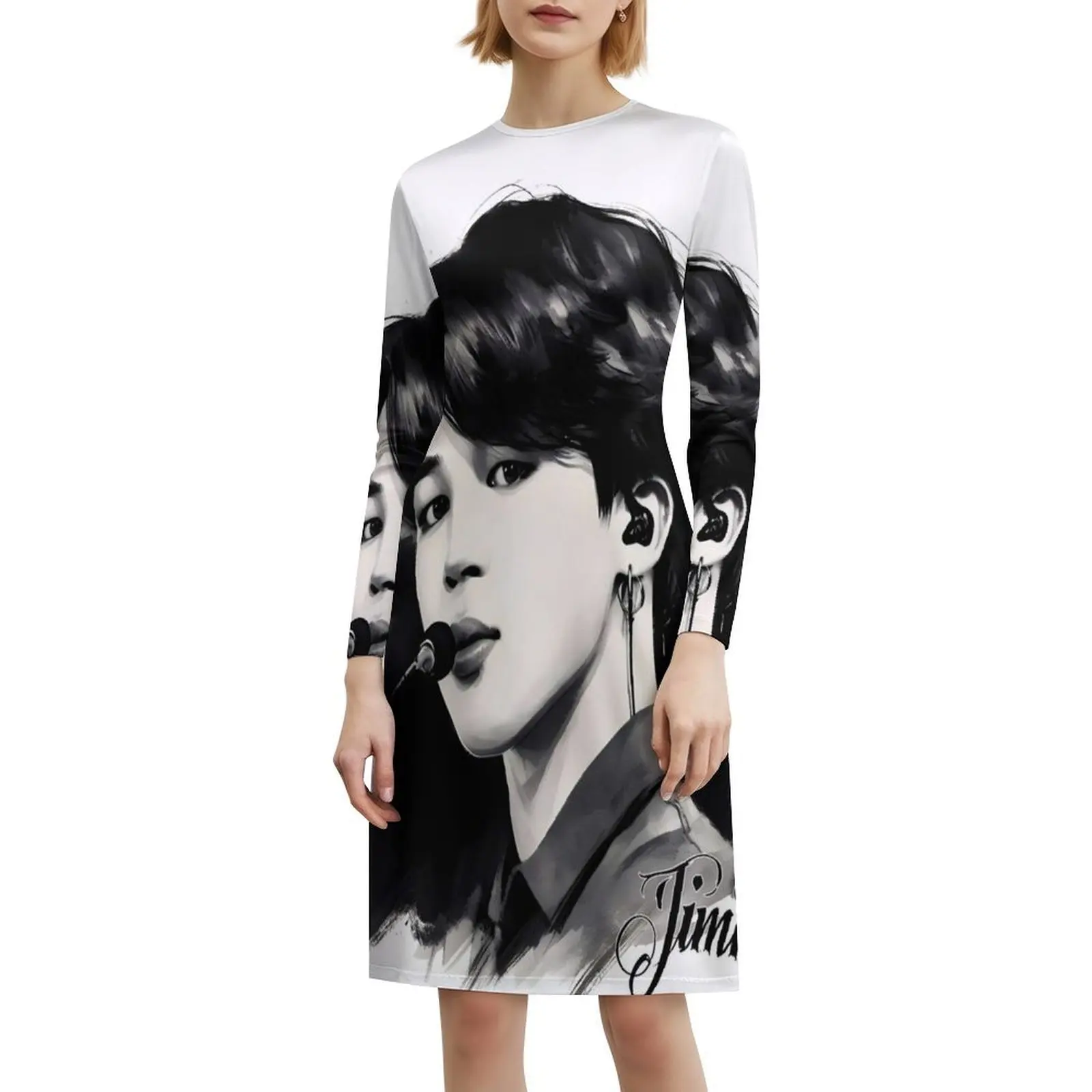 Gaun Mini Seksi Jimin dari Boys By Hello K-Pop untuk Wanita, Pesta Pantai, Ulang Tahun, Hitam Putih, Tinta Hitam