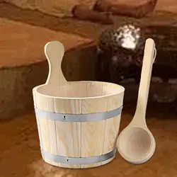 5L Wooden Sauna Barrel and Ladle Large Capacity SPA Steaming Bathroom Tool Tub Bucket for Hotel Sauna Room SPA Accessories