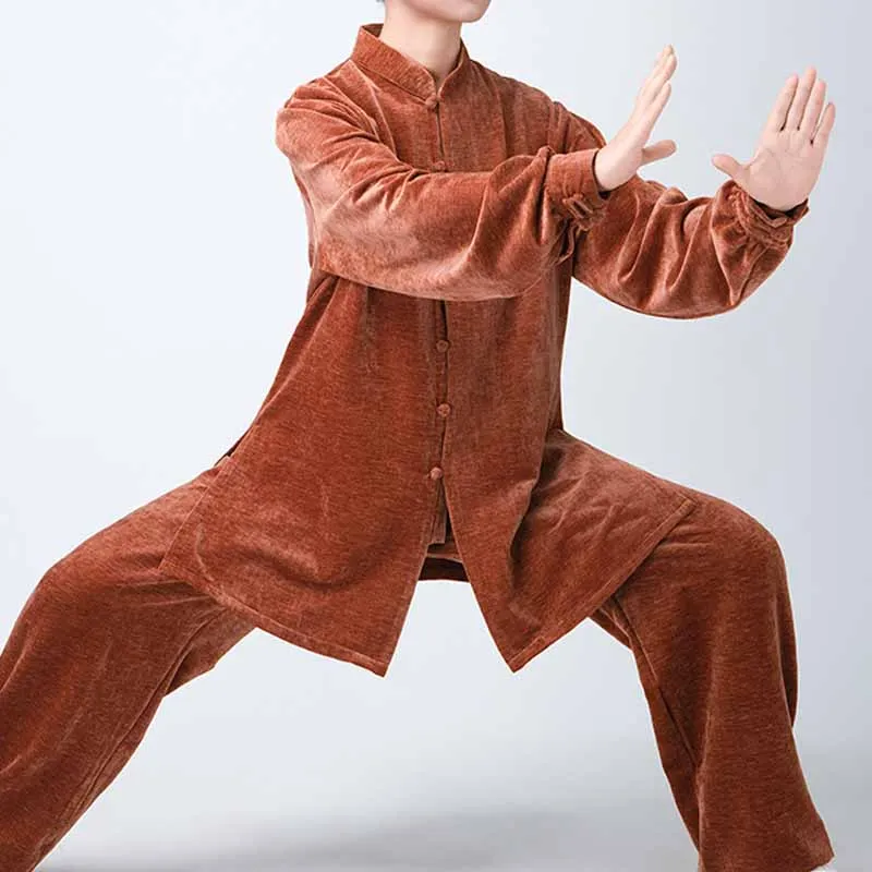 Chinese Tai Chi Uniform Set Stand Collar Frog Button Long Sleeve Top Pants Martial Arts Wushu Training Clothing For Men Women