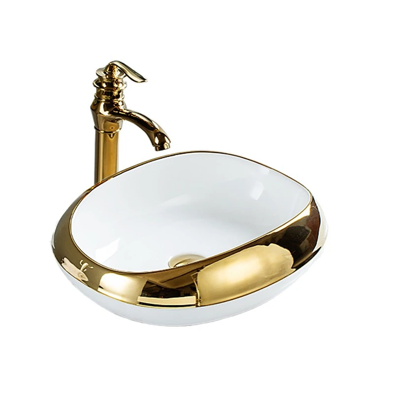 Nordic electroplated ceramic hand basin Hotel household bathroom ceramic table basin