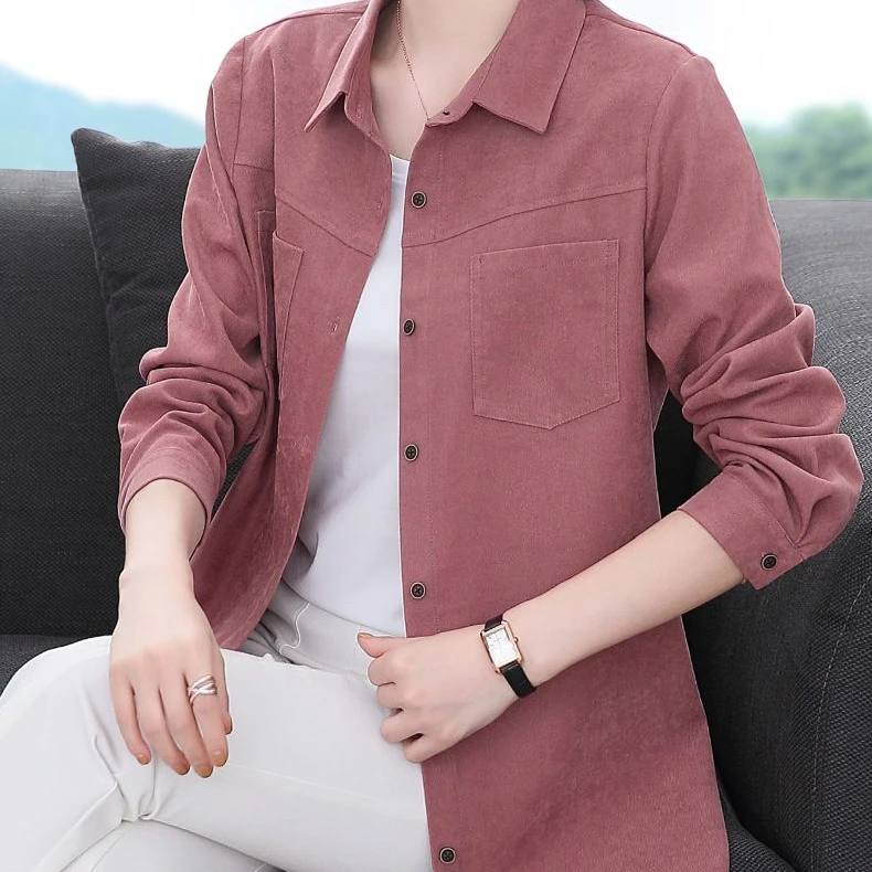 

Polo Neck Women Corduroy Shirt Loose Long Sleeve Pure Cotton Button Shirts Casual Korean Solid Color Female Tops 2024 New T274