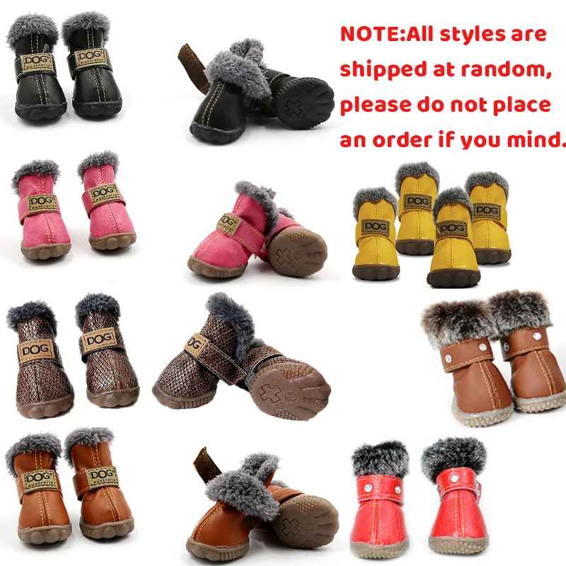 4Pcs/set Winter Pet Shoes Waterproof Thick Warm Leather Dog Shoes Non-slip Snow Boots for Puppy Cat Chihuahua Pug Pet Paw Care