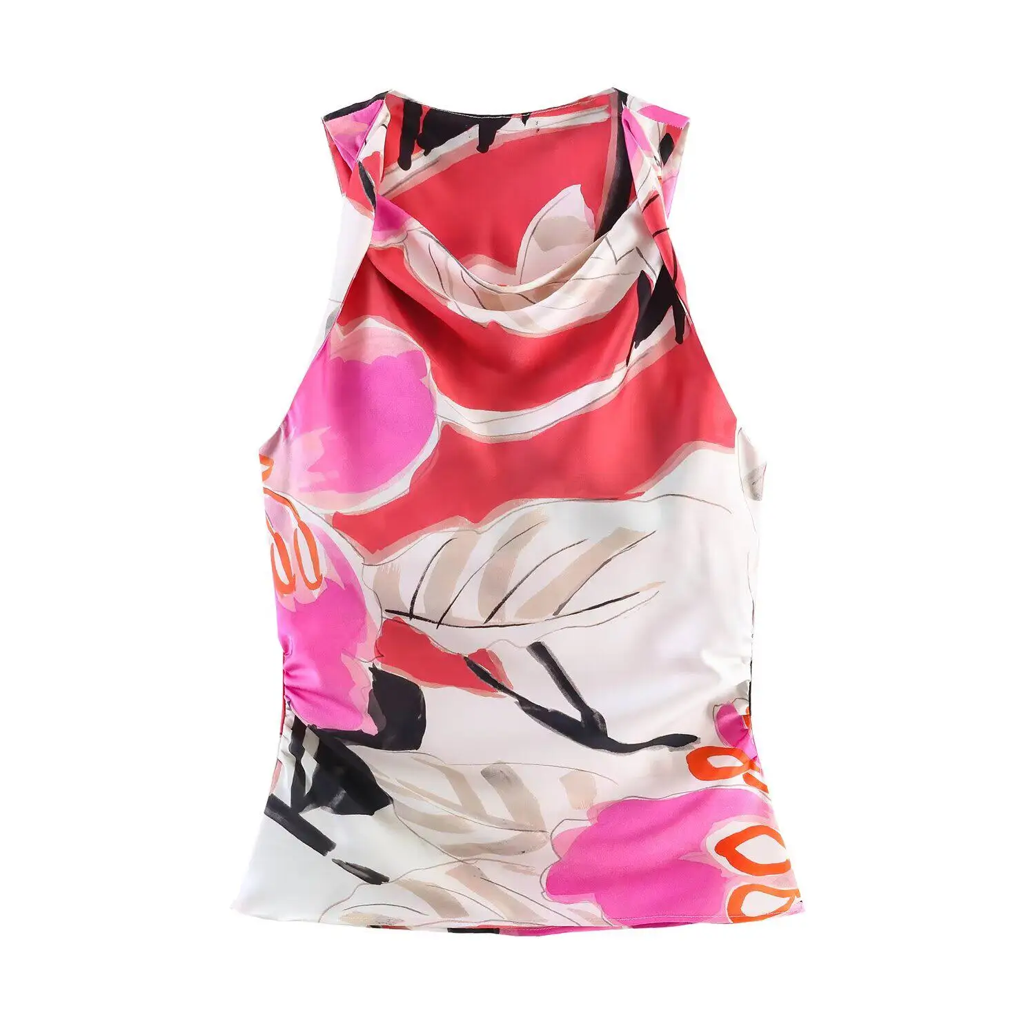JNLEAOG Summer New Women's Silk Satin Printed Top Knot Decorated Midi Skirt Fashionable Two-Piece Set Floral Pattern Polyeste... view 2