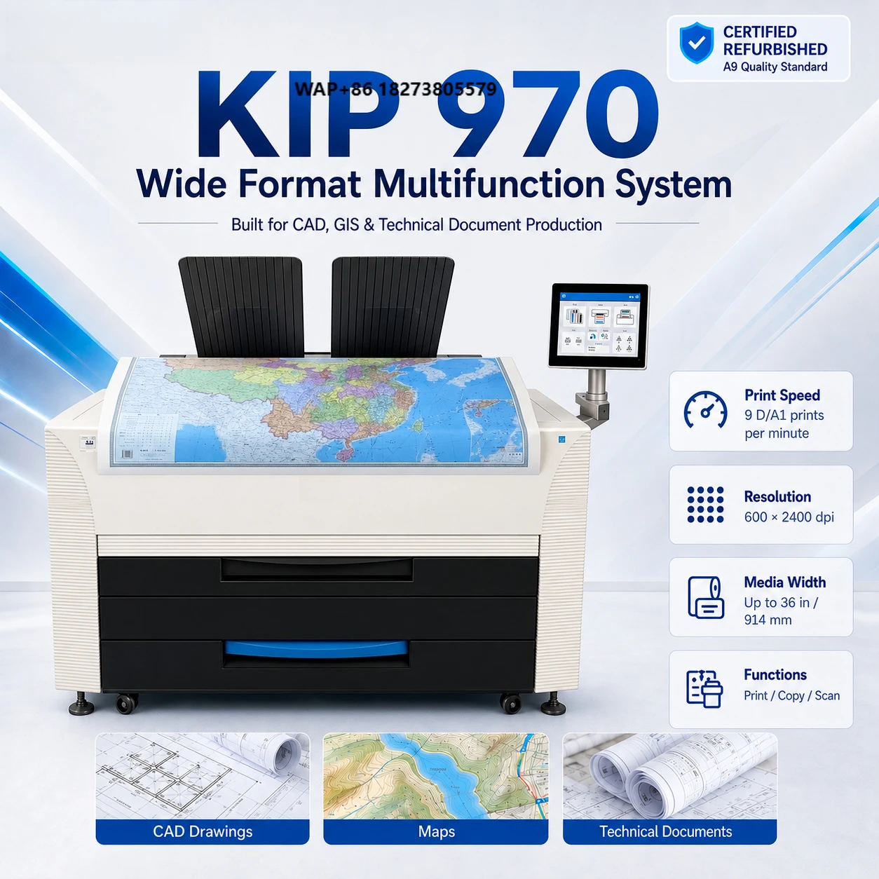 Engineering Copier for Kip 970 Color A0 Blueprint Red Seal Map White Printer Printing All-in-one Machine