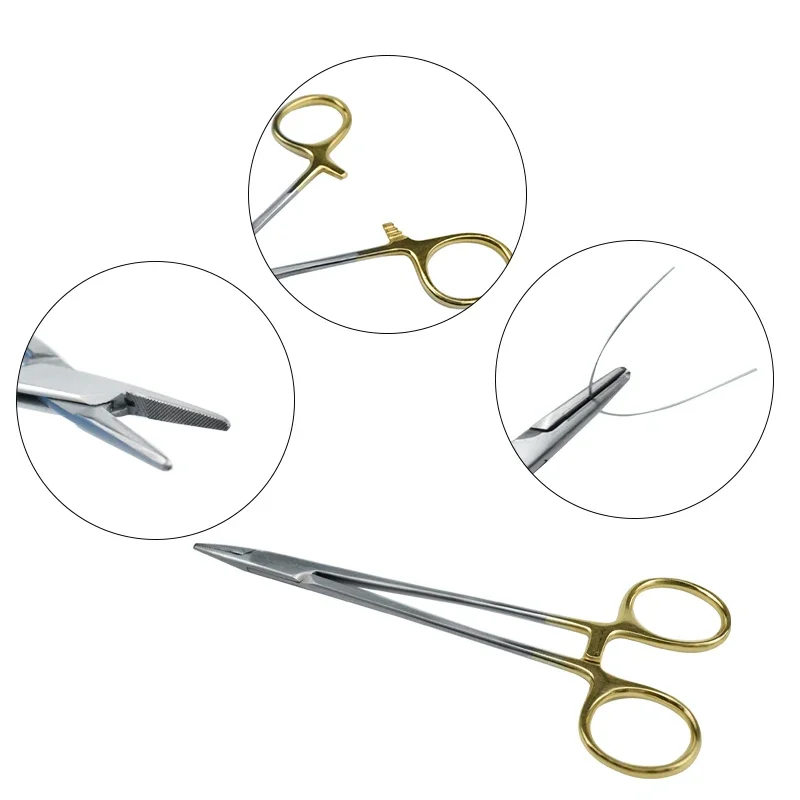

Стоматологический держатель иглы, плоскогубцы TC, немецкая многоразовая позолоченная ручка из нержавеющей стали, ортодонтические щипцы, хирургический инструмент
