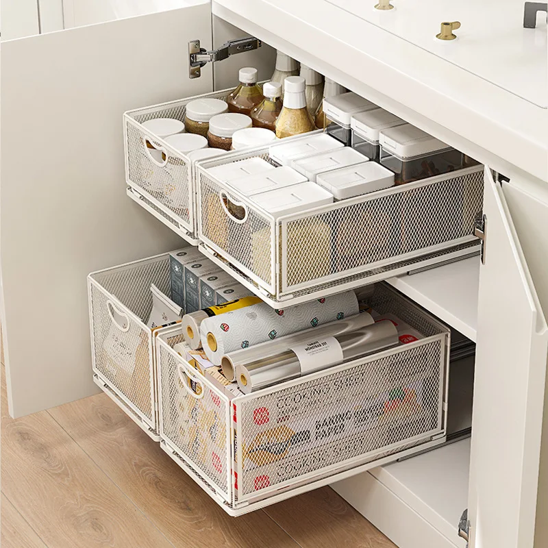 -Border Pull Snacks Storage Basket Multi-Layer Kitchen Seasoning Bottle & Can Storage Rack Cabinet Layered Storage Drawer B