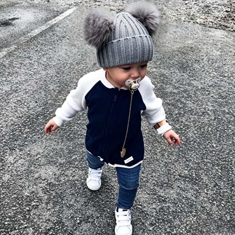 Kinder-Beanie-Mützen, warme Wintermützen für Babys, gestrickte Mützen für Kinder, Mützen mit Bommel, Babymützen für Mädchen und Jungen im Alter von 0 bis 3 Jahren. – Detail 3