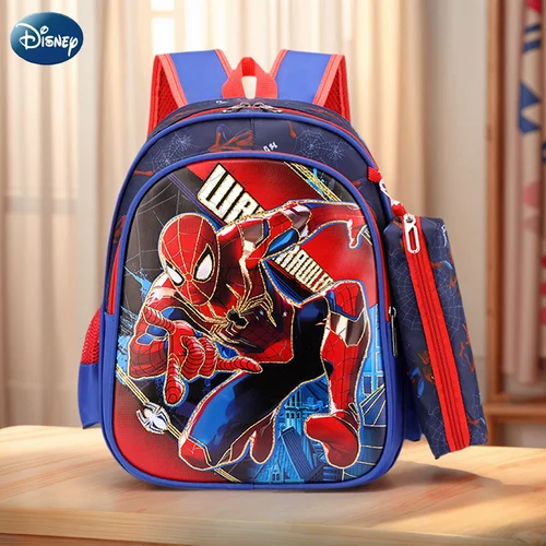 Mochilas Unisex de Spiderman de Disney, mochila escolar con estampado dorado de gran capacidad para regalos infantiles con estuche de bolígrafo