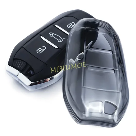 Чехол-брелок для ключей (черный, прозрачный) для Peugeot 208, 308, 508, 2008, 3008, 5008, Citroen C3, C5 Aircross, C4, DS3, DS7 Crossback