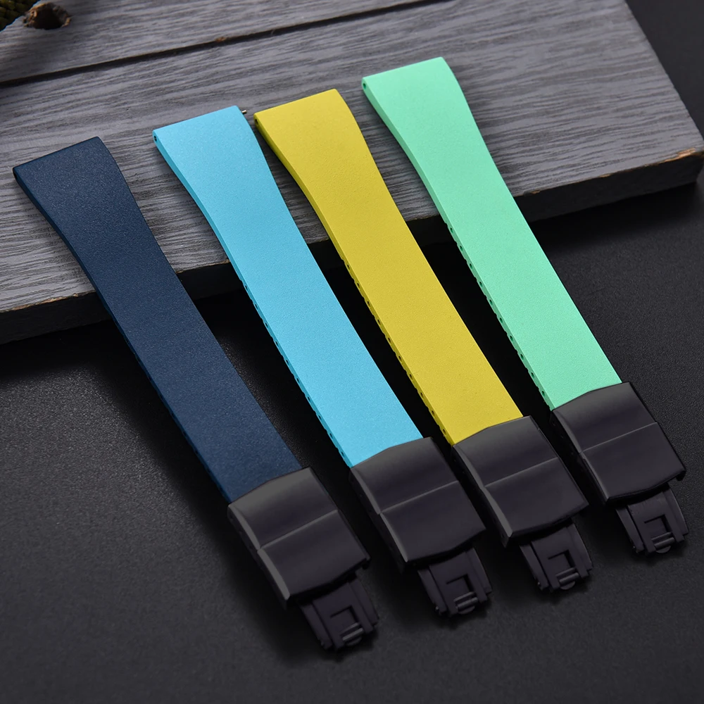 فلورو المطاط FKM حزام (استيك) ساعة CTS حزام 16 18 19 20 21 22 مللي متر مشبك أسود قطع إلى حجم الإفراج السريع سوار عالمي قابل للتعديل