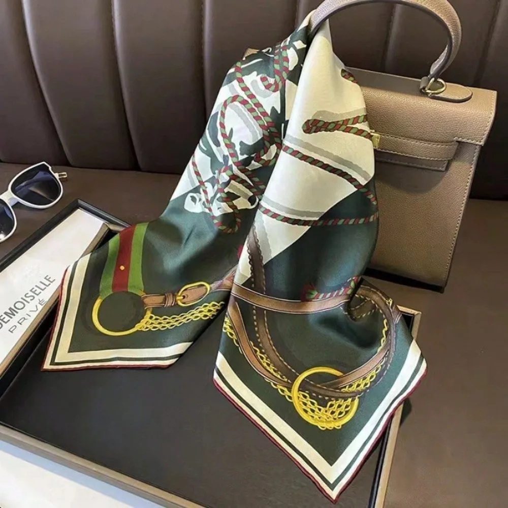 

1PC 70cm French Chain Pattern Scarf Simulated Silk Women Spring Summer Bag Hair Daily Office Gift