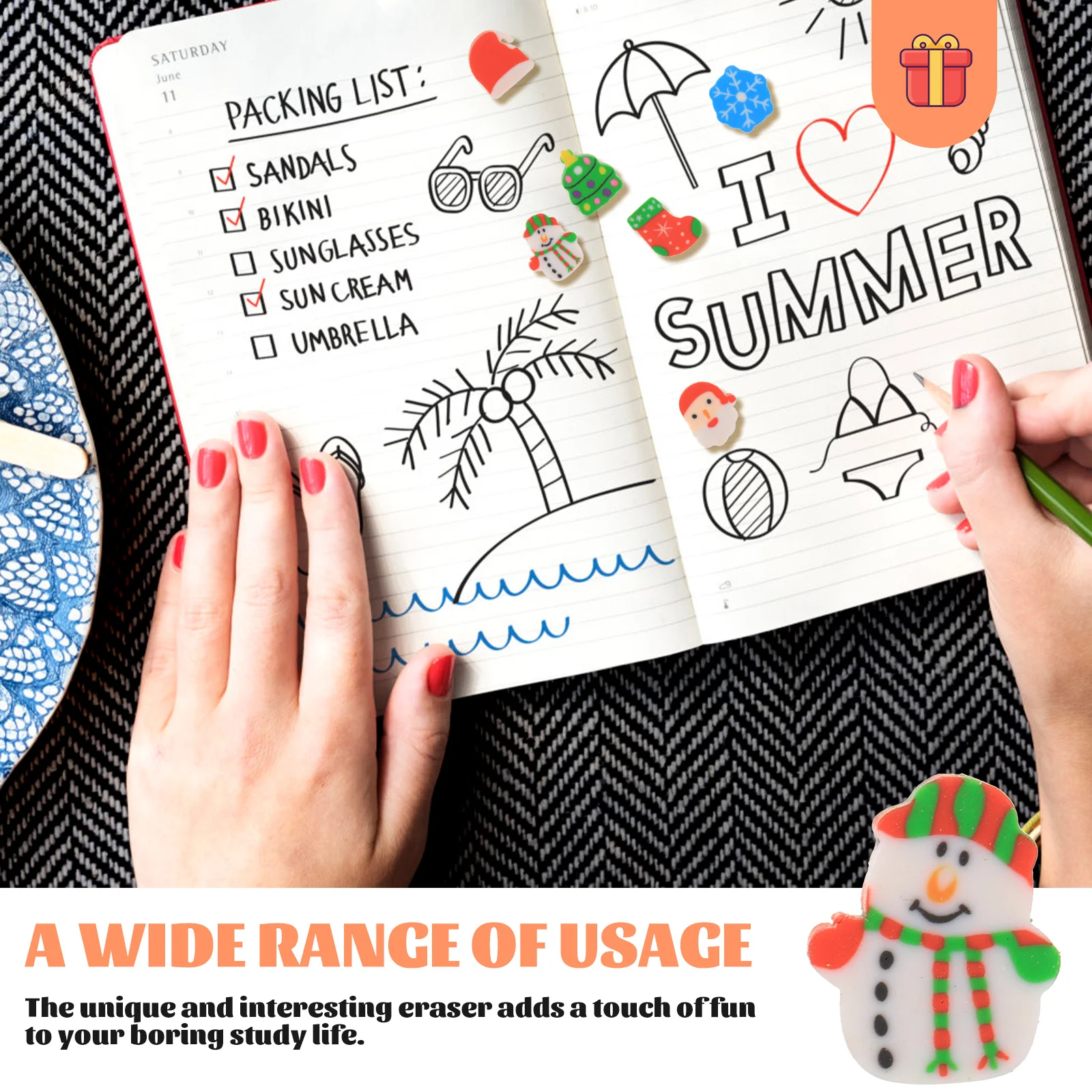 

Box Christmas Santa Erasers Portable Mini Sketch Erasers Durable Wear-Resistant Student Supply Student Accessory