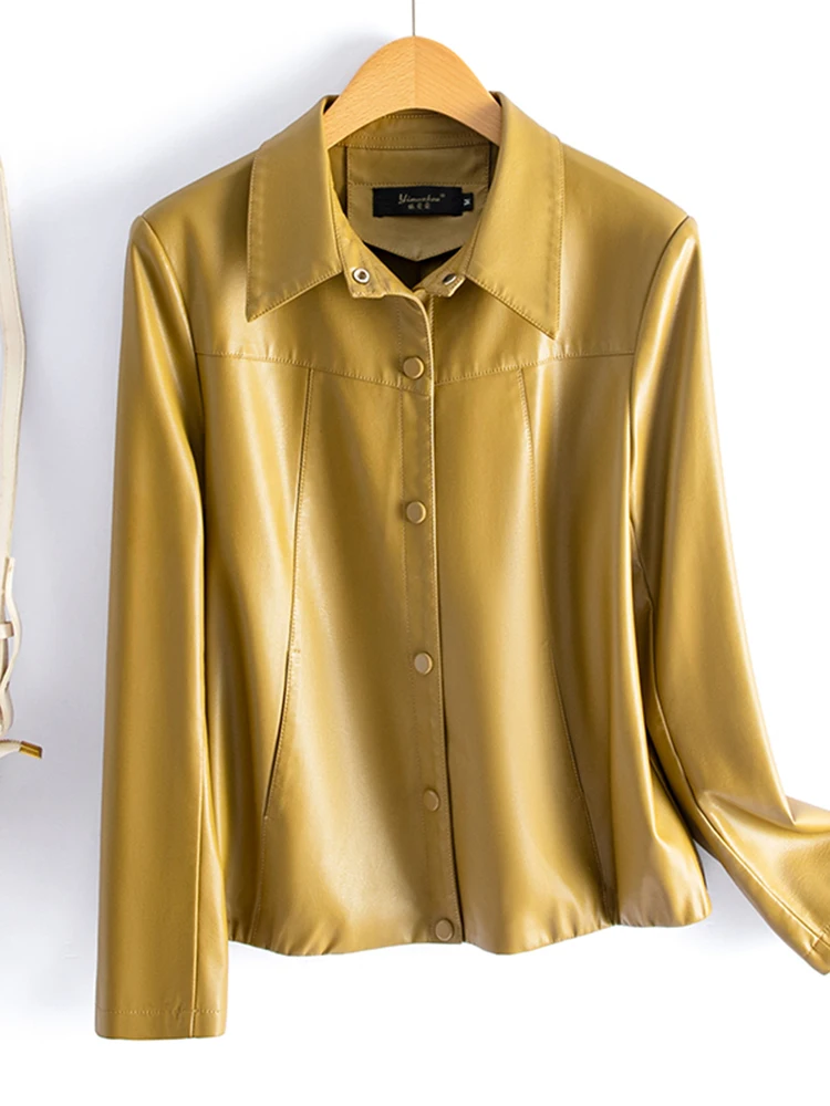 Giacca in Vera Pelle da Donna Primavera/Autunno, Slim Fit, in Pelle di Pecora, Stile Biker, Versatile per il Pendolarismo, Antivento, per 30-34 Anni