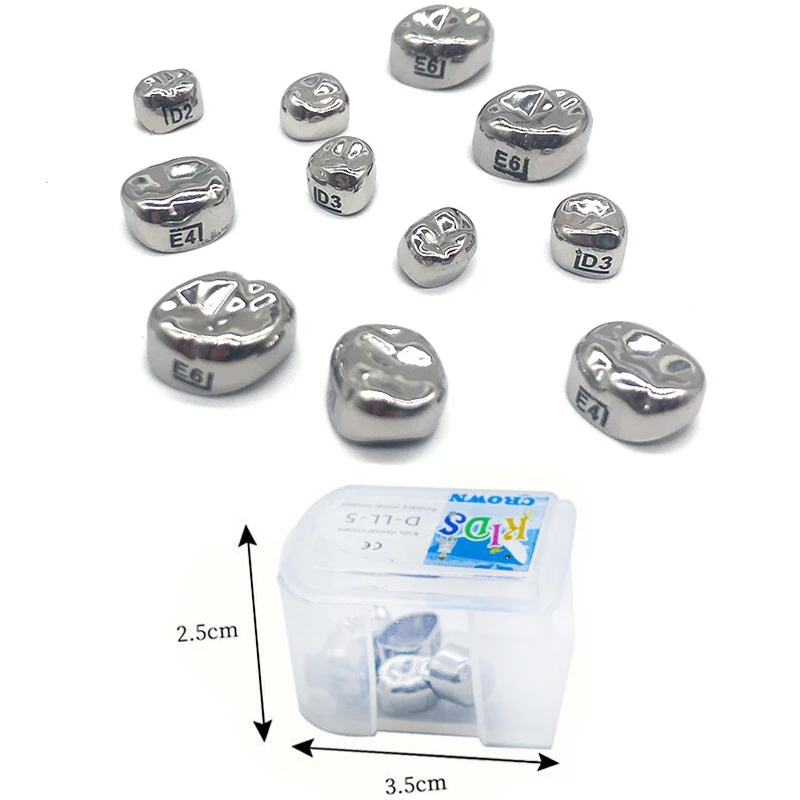 5Pcs/Box Dental Kids Primary Molar Crown Refill Stainless Steel Pediatric Crowns Upper/Lower Right/Left D2-D7/E2-E7 1st 2nd