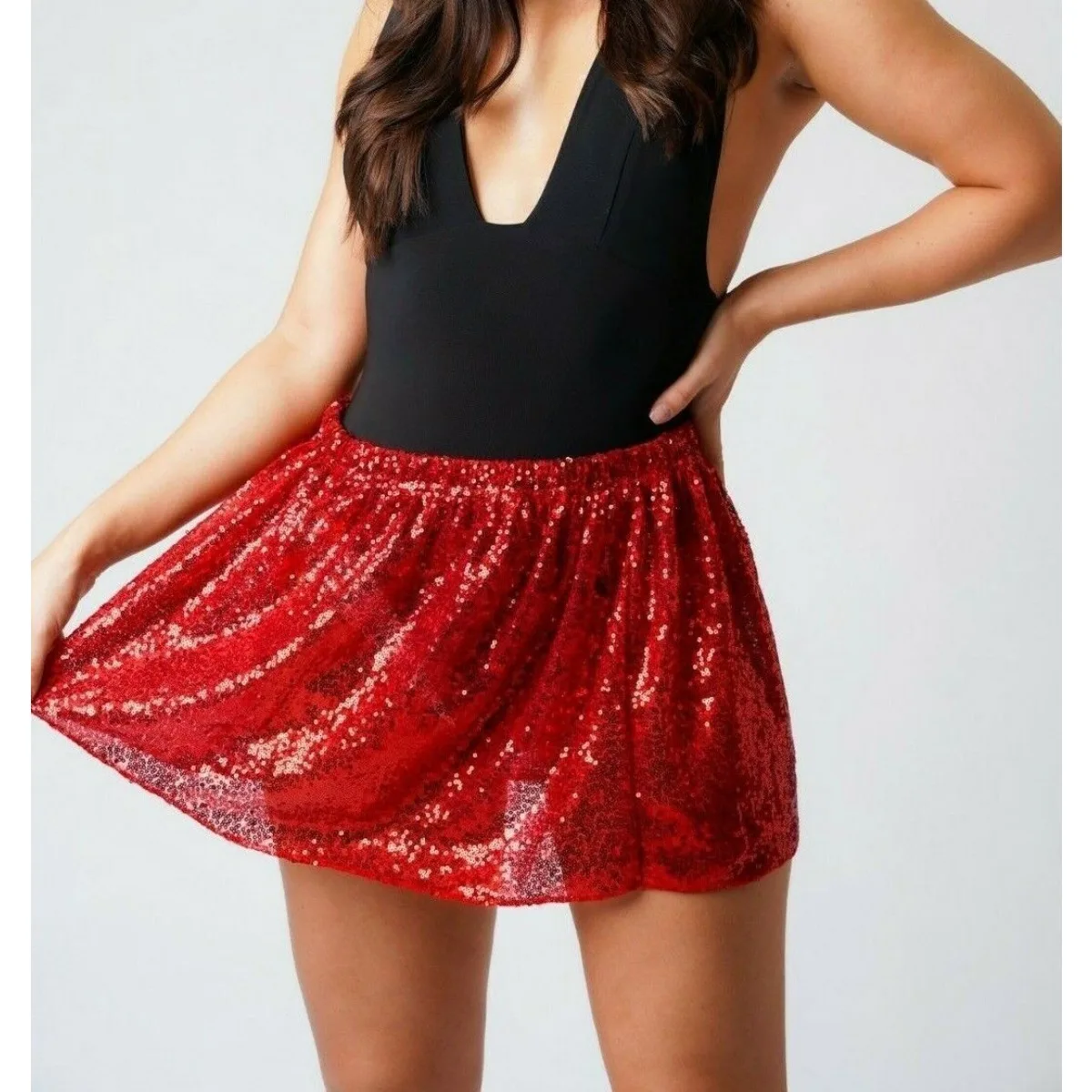 Sukienka z cekinami, z wysokim stanem, bufiaste spódnice, odzież damska do odgrywania ról, uniwersalna spódnica o długości do kolan, puszysta spódnica.