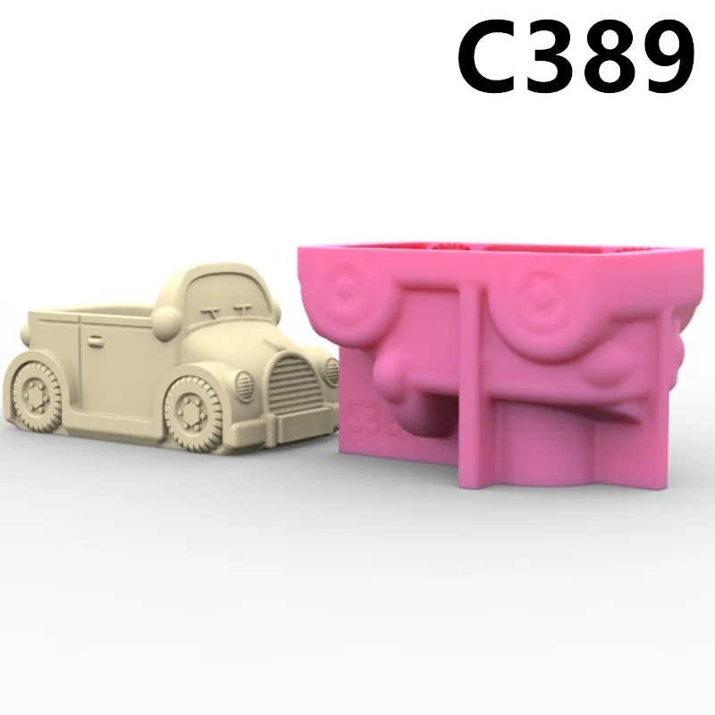 C389 Old Style Truck Vase Flower Pot Ashtray Pen Holder Silicone Mold Scented Mold For Gypsum and Concrete Stone Carving Art Or