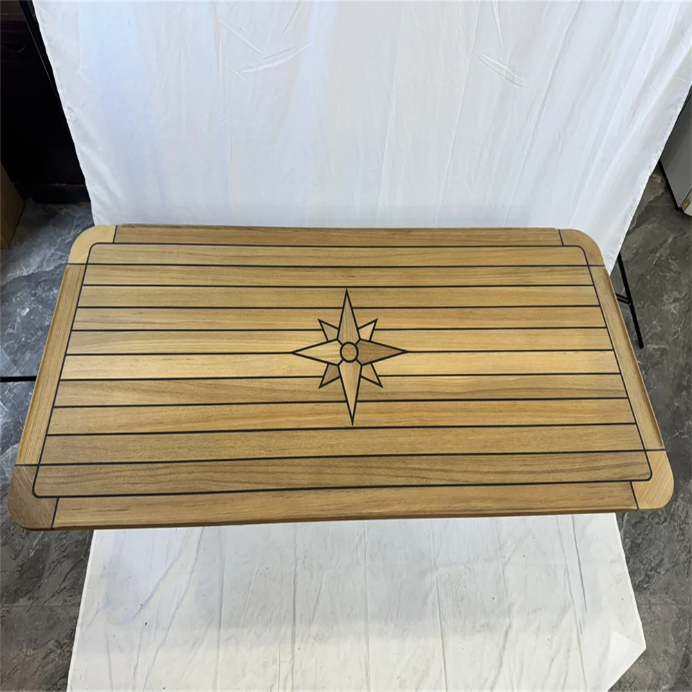 

Boat Rectangular Teak Table Top 650x1500mm,25.6x 59.1 Inch Star Inlay Round Corner Marine Yacht RV TTR65150