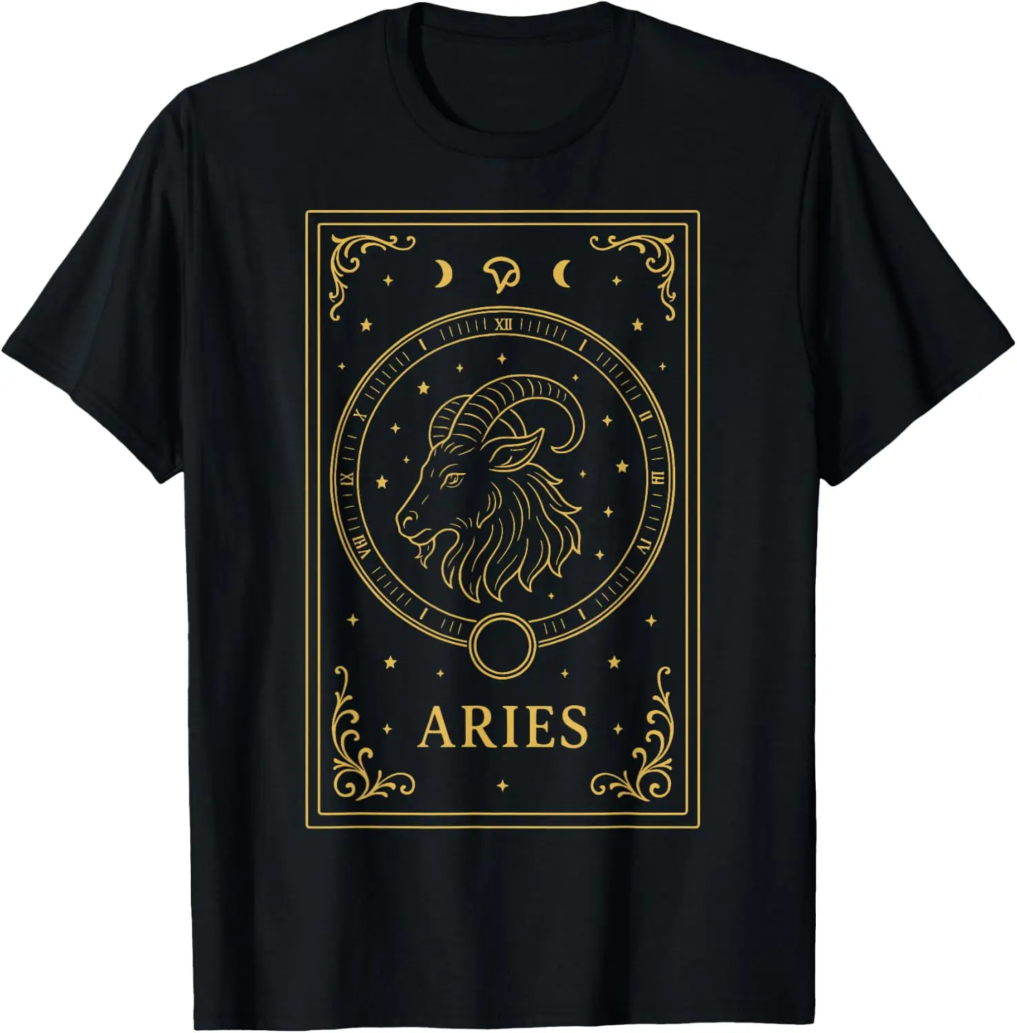 Aries Tarot Card T-Shirt 100% Cotton Trendy Y2K Short-Sleeve Tee-Soft, Quick-Drying, Moisture-Wicking; Ideal Sports Casual Wear;