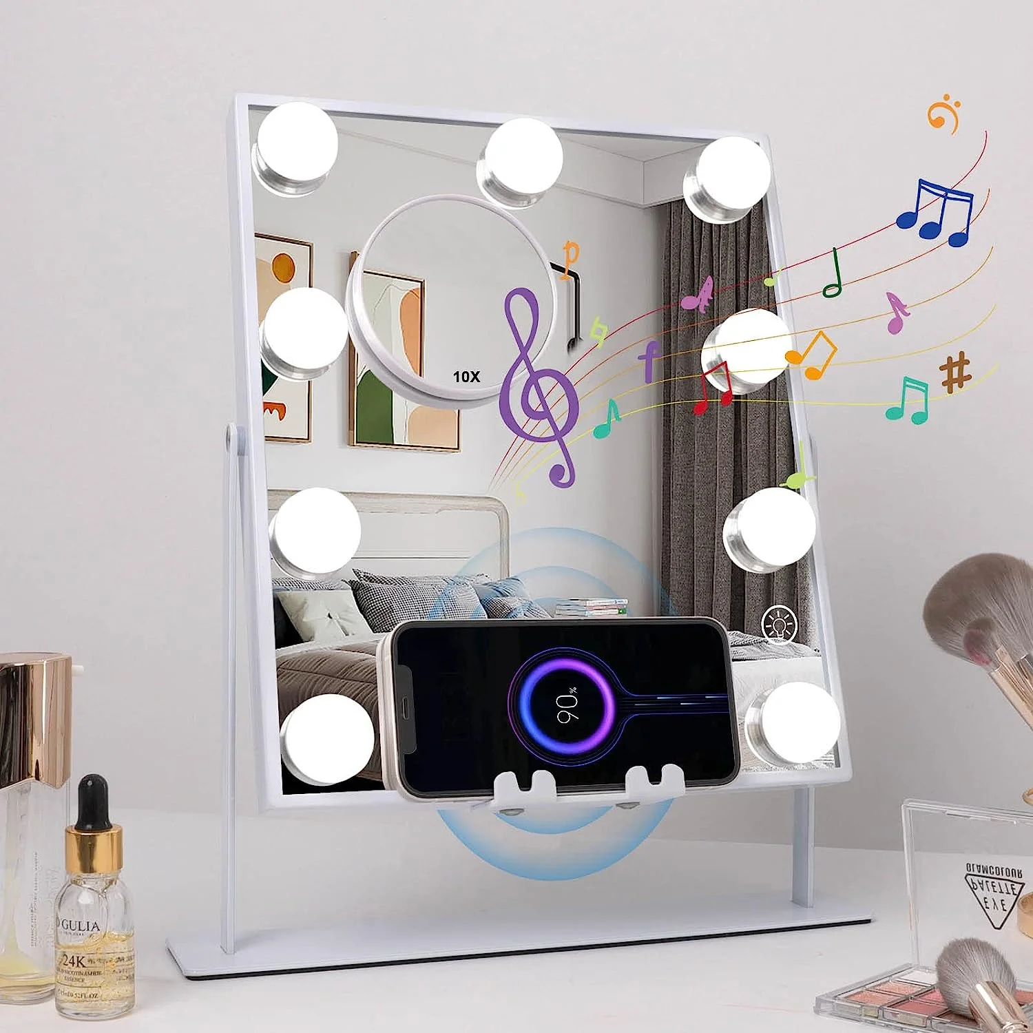 

Vanity Mirror Touchscreen Makeup Miroir Dressing Table with wireless Charging and Phone Holder,3 Color Lightig Modes for Makeup