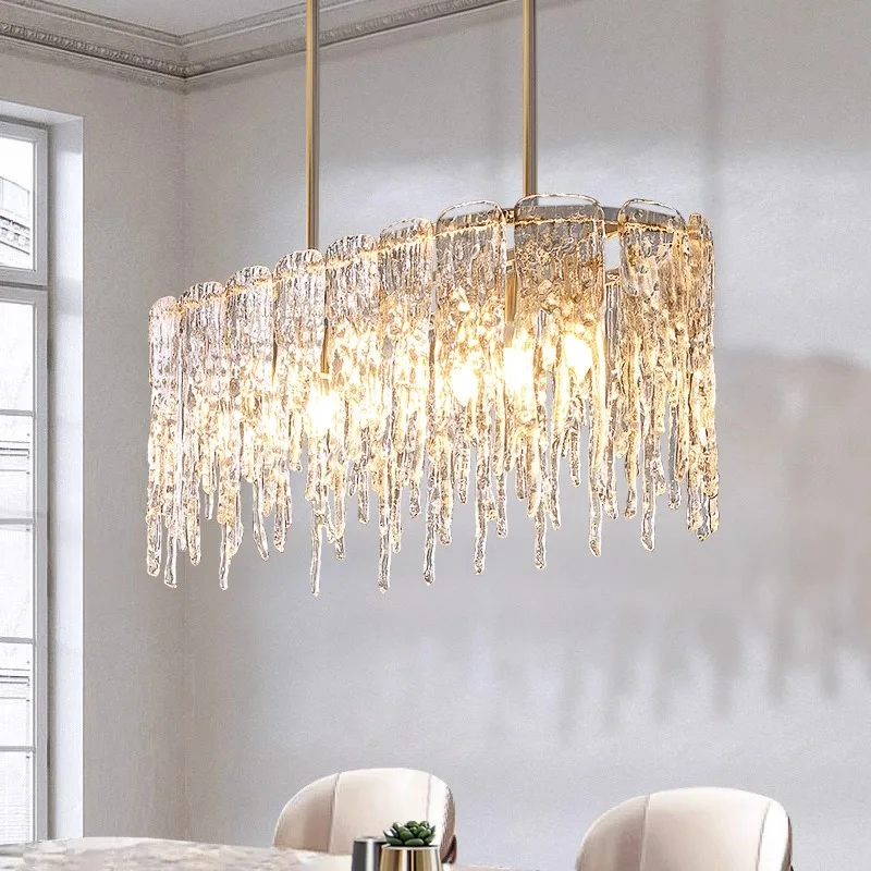 Light Luxury Icicle Fashion All Copper Dining Room Chandelier Simple Modern Bar Lamp Creative Art Rectangular Dining Room Lamp