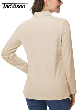 TACVASEN 3-Button Long Sleeve Polos Womens Cotton V-Neck Hiking Golf Tops Breathable Outdoor Sports Collared Pullover Tee Shirts 2