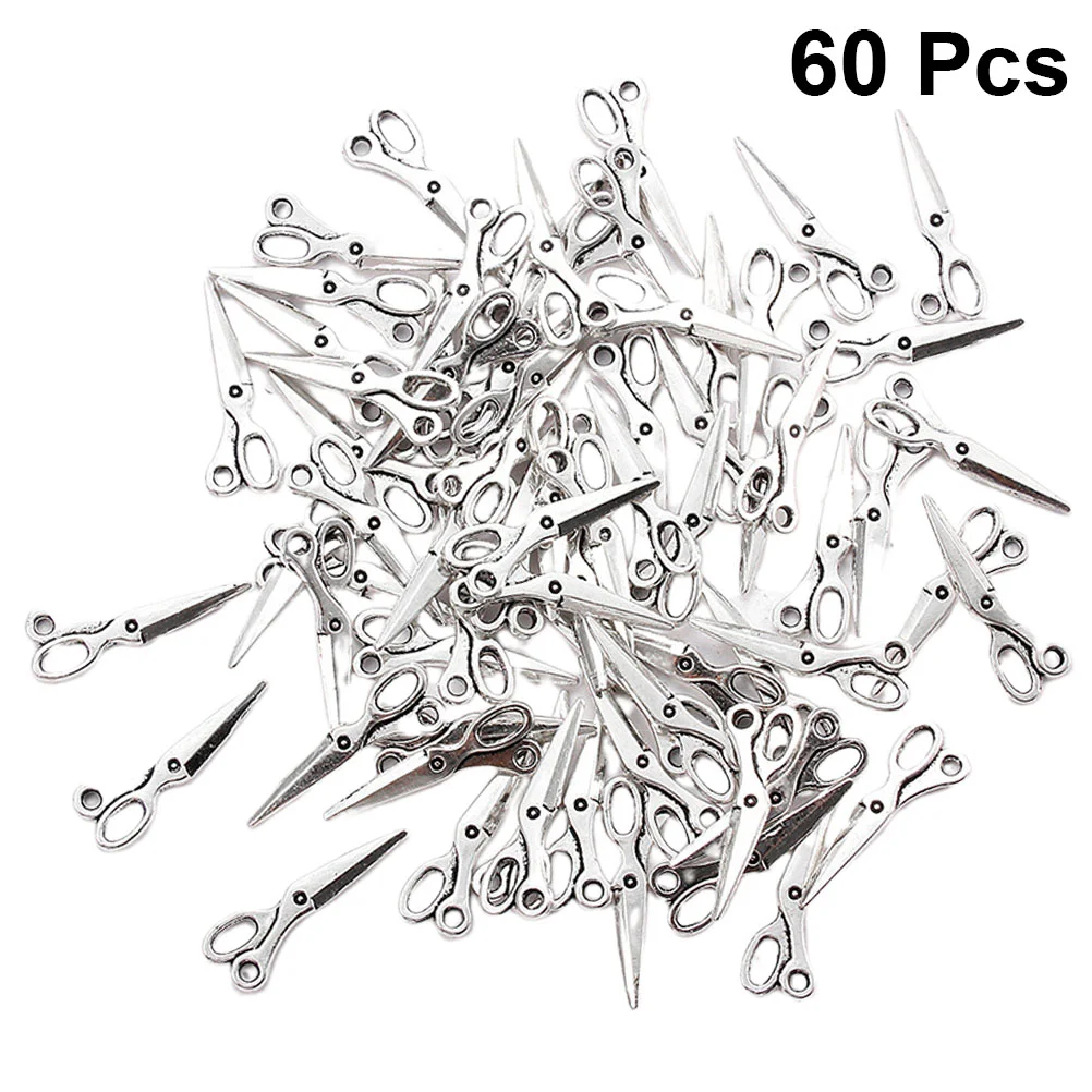 60 Pcs DIY Charm Pendant Scissors Necklace Ancient Silver Charms Jewelry Making Pendants