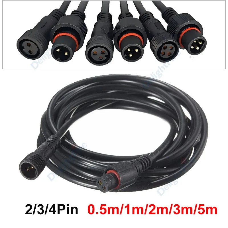 IP65 Extension Power Cable with Male and Female Connectors 2 3 4 Pin Waterproof Connector Wire for Outdoor LED Strip Lights
