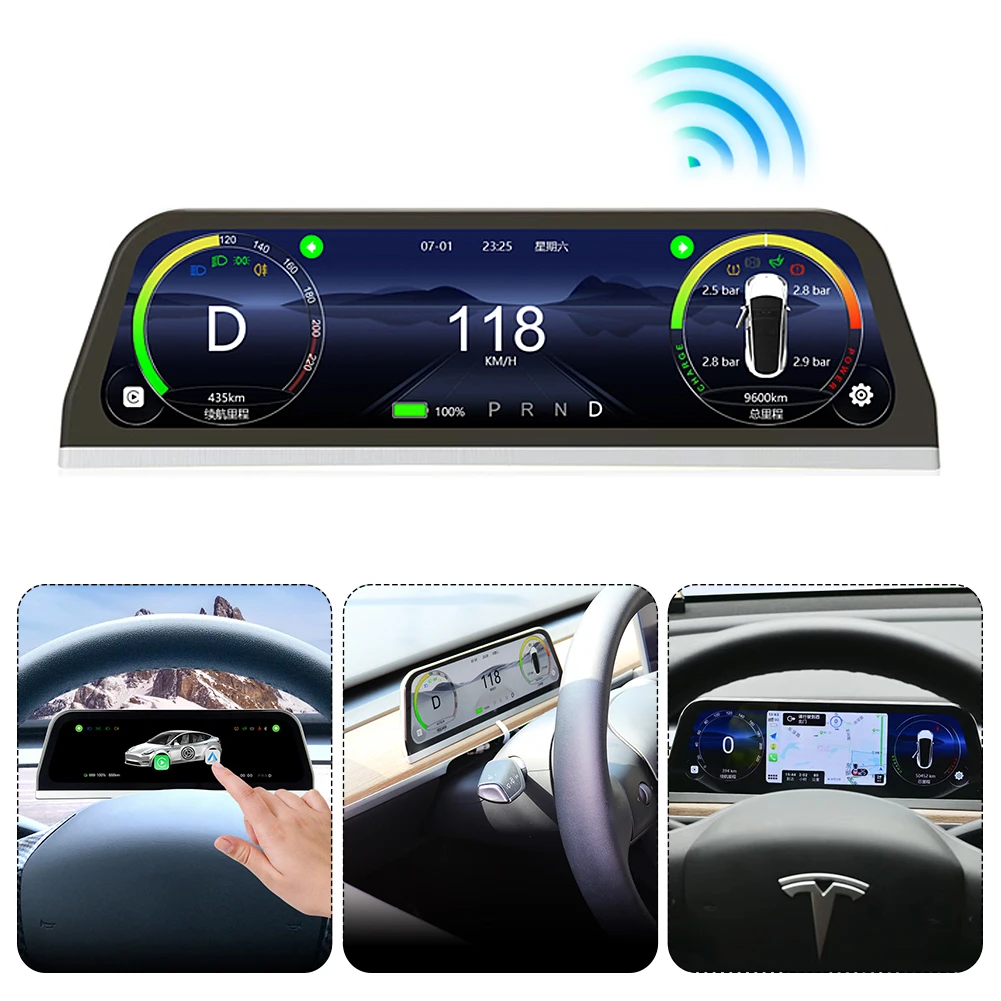 Per Tesla Model 3 Y Head-Up Display HUD Touch Screen da 9.66 pollici con Wireless Carplay Android Auto Speaker Navigation Speed Power