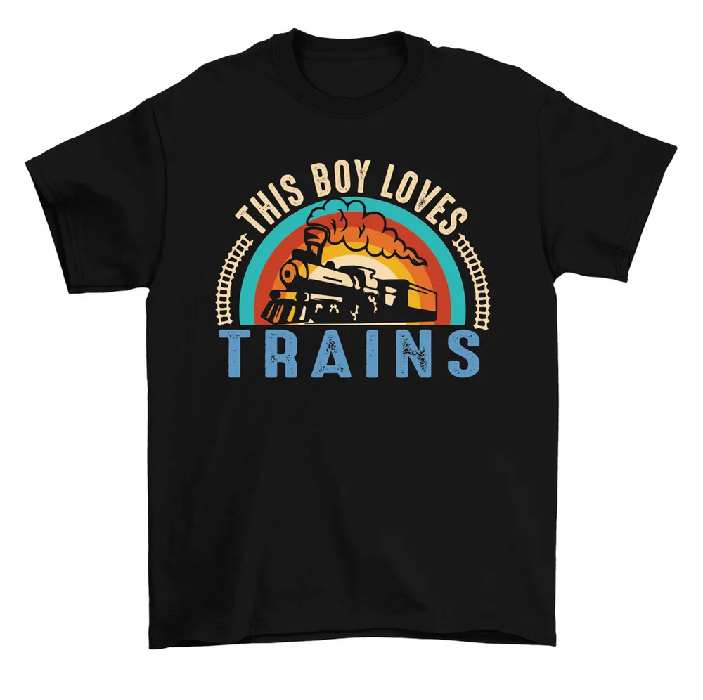 This Boy Loves Trains T-Shirt Train Engine Railroad Locomotive Tee Men High Quality 100%Cotton Short Sleeve