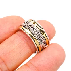 StarGems Natural Spinning Two Tones Twisted Handmade 925 Sterling Silver Ring 10 A4595